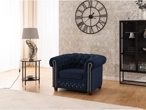 Modré zamatové kreslo chesterfield York Blik – Ropez