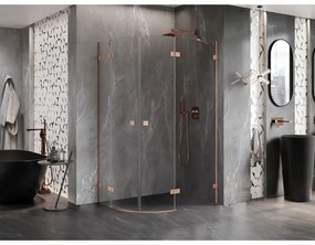 Mexen Lunar, pravý polkruhový sprchový kút 100 x 70 cm, 8mm číre sklo, profil medená matná, 833-100P-070L-65-00