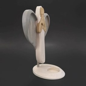 AMADEA Drevený svietnik anjel so srdcom, farebný, masívne drevo, výška 25 cm