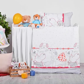 Obliečky detské Zoo červeno-sivé EMI: Detský set 90x130 + 45x65