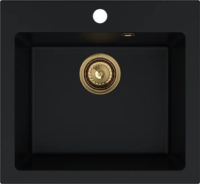 Sink Quality Ferrum 50, kuchynský granitový drez 490x450x195 mm + zlatý sifón, čierna, SKQ-FER.C.1K50.XG