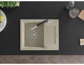 Mexen Enzo, 1-komorový granitový drez 576x465x174 mm a drezová batéria Flora, béžová, 6506-69-670401-07