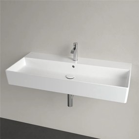 VILLEROY &amp; BOCH Memento 2.0 závesné umývadlo s otvorom, s prepadom, 1000 x 470 mm, Stone White, s povrchom CeramicPlus, 4A22A5RW