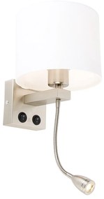 Nástenná lampa oceľ s flexibilným ramenom a bielym tienidlom 18 cm - Brescia Combi