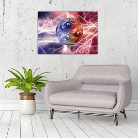 Sklenený obraz - Zemeguľa pod prúdom (70x50 cm)