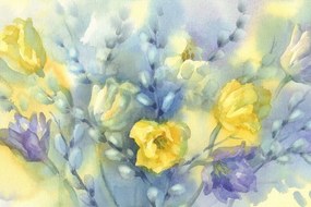 Tapeta akvarelové žlté tulipány - 150x100