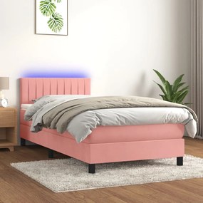 Posteľný rám boxsping s matracom a LED ružový 90x190 cm zamat 3134500