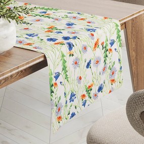 Biante Bavlnený behúň na stôl Sandra SA-601 Margaréty a zvončeky na bielom 20x120 cm