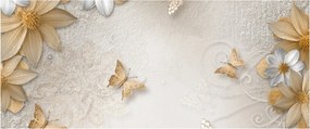 Obraz - Kvety s motýlikmi (120x50 cm)