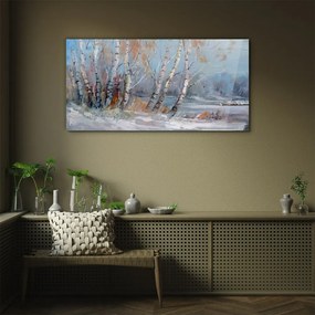 Skleneny obraz Maľovanie lesné strom zima