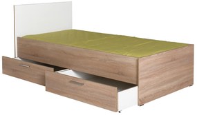Jednolôžková posteľ 90 cm Vobima 2 (dub sonoma + biela) (s roštom) (s úlož. priestorom). Vlastná spoľahlivá doprava až k Vám domov. 1094834
