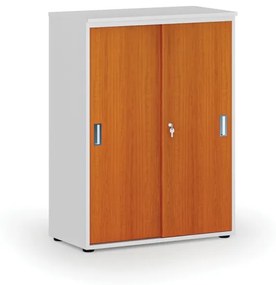 Kancelárska skriňa so zasúvacími dverami PRIMO WHITE, 1087 x 800 x 420 mm, biela/čerešňa