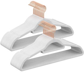 Zamatové vešiaky, sada 30 ks, s rose gold háčikmi, farba biela