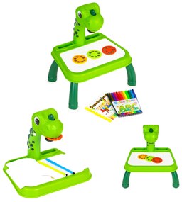 Projektor na kreslenie s dinosaurami, 12 fixiek, 24 vzorov, zelený