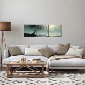 Obraz - Olejomaľba stromu s oceánom (s hodinami) (90x30 cm)