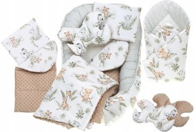 Obojstranné hniezdočko (kokon) pre bábätko - BABYMAM PREMIUM set 7v1 - Africké zvieratká s béžovou minkami