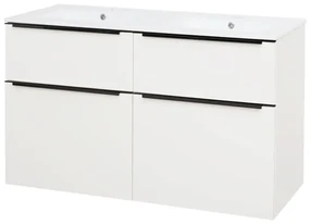Mereo, Mereo Mailo, kúpeľňová skrinka s keramickým umývadlom 121 cm, biela, čierne madlo, MER-CN513B