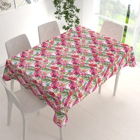 Biante Bavlnený obdĺžnikový obrus Sandra SA-555 Ružovo-červené havajské kvety na bielom 50x100 cm