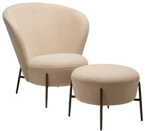 ORBIT TABURET almond bouclé/antique brass