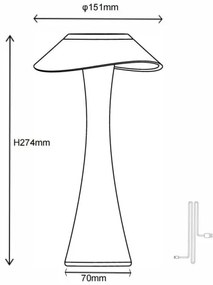 Globo 21025C-LED Stm. nab. stol. lampa AMBRA LED/2,5W/3,7V 2700K/4500K/6500K bí