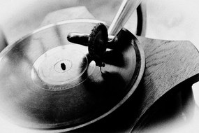 Samolepiaca fototapeta čiernobiely starožitný gramofón - 225x150