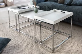 Sada 3 konferenčných stolíkov s odnímateľnými podnosmi Elements biela 75cm