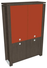 Vysoká skriňa Verno+ 140 x 46 x 210 cm, kombinované dvere, dub antracit / oranžová