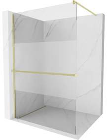 Mexen Kioto+, sprchová zástena Walk-In s poličkou a vešiakom 140 x 200 cm, 8mm číre sklo-námraza, zlatý matný profil, 800-140-121-55-35