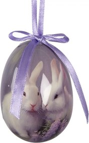 9ks dekorácia fialové závesné vajíčko s zajačikmi Spring Egg - Ø 5*8 cm