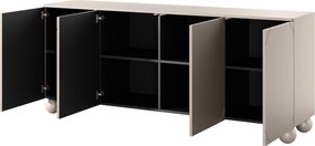 Kozmetická komoda Sonatia II 200 cm so štyrmi dverami - kasmír / guľové nohy