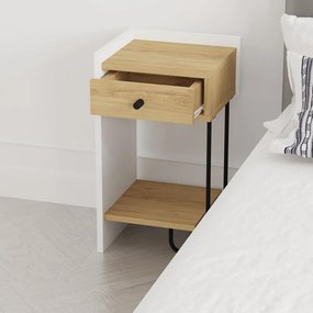 Biely/v prírodnej farbe nočný stolík v dekore duba s poličkami Mercure – Marckeric