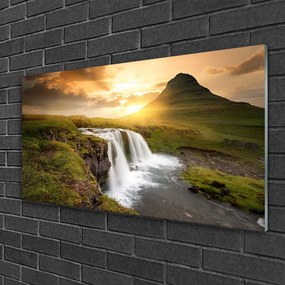 Skleneny obraz Hory vodopád príroda 140x70 cm