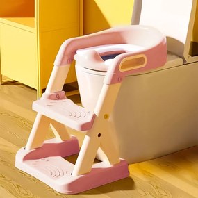 ECOTOYS detské WC sedátko s nastaviteľnými schodíkmi a mäkkým sedadlom, ružové