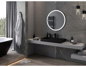 Mexen Esso, okrúhle LED podsvietené kúpeľňové zrkadlo 80 cm, 6000K, vykurovacia podložka proti zahmlievaniu, čierny rám, 9825-080-080-611-70