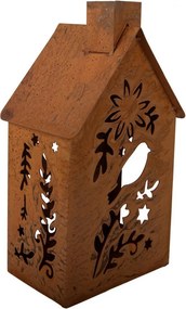 Hrdzavý svietnik v tvare domčeka Rustic Charm - 11*15*26 cm