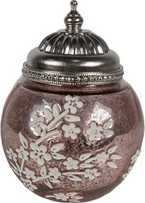 Ružová sklenená svietiaca LED lampáš s kvietkami Balli - Ø 11*15 cm