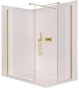 Cerano Onyx, sprchová zástena Walk-in, hranatá vzpera - zlatá kartáčovaná, transparentné sklo - 160x70 cm, CER-CER-8050BD3555