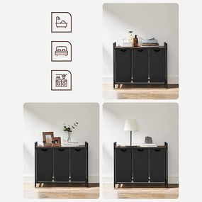 Kôš na bielizeň, s 3 vyťahovacími a odnímateľnými vakmi, 3 x 38 L, čierny