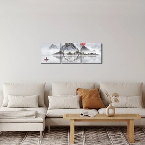 Obraz - Hory v hmle (s hodinami) (90x30 cm)