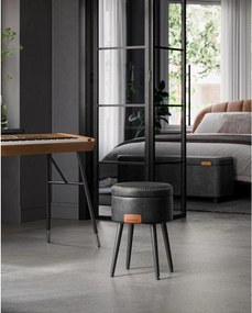 EKHO taburetka, odkladací stolík s úložným priestorom, syntetická koža, čierna