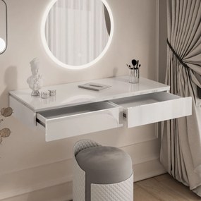 TOALETNÝ STOLÍK NESSIE BIELY LESK + STRIEBORNÝ + ZRKADLO