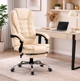 Kancelárske kreslo BOSS s podnožkou - krémová ekokoža