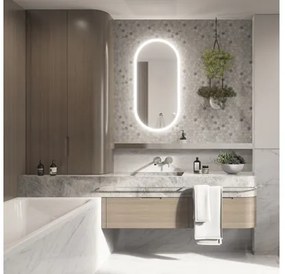 Oválne LED zrkadlo do kúpeľne s osvetlením OVAL LINE PREMIUM 100 x 50 cm v bielom ráme
