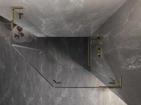 Mexen Lunar, L pravý výklopný päťuholníkový sprchový kút 100 x 90 cm, 8mm číre sklo, zlatý profil, 831L-100P-090L-50-00-P