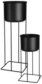 KOVOVÝ KVETINÁČ SO STOJANOM BLACK SADA 2KS 39,5X18 CM+58X20 CM ČIERNA