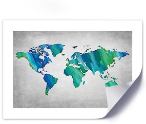 Gario Plagát Farebná mapa sveta na betóne Farba rámu: Bez rámu, Veľkosť: 45 x 30 cm