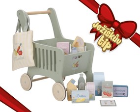 Nákupný vozík s doplnkami drevený