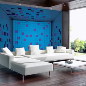 Fototapeta - 3D miestnosť z modrých kociek (254x184 cm)