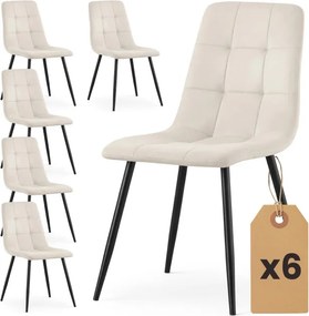 Sada šiestich jedálenských stoličiek NERO zamatové, béžové / čierne nohy (6 ks)