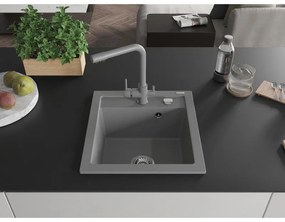 Mexen Vito, 1-komorový granitový drez 520x490x210 mm, šedá batéria Duero, šedá, 6503-71-671600-71